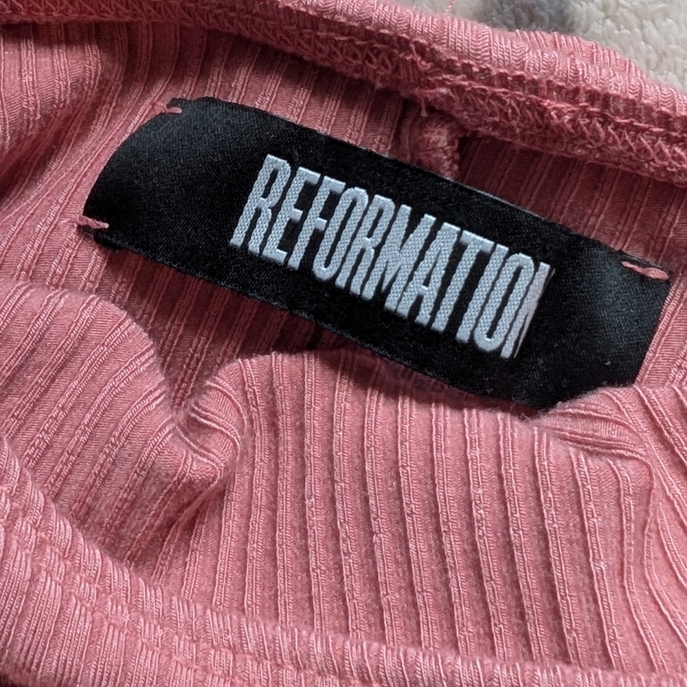 🫰🏼 Reformation Dress S Ribbed Off Shoulder In Pink - Picture 6 of 7